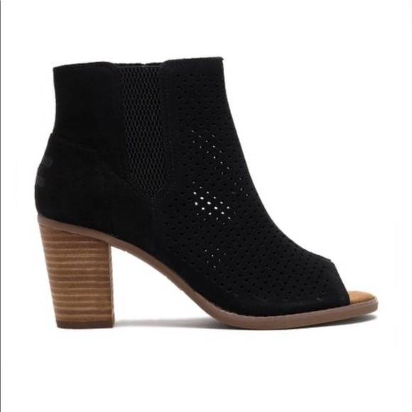 Toms Perforated Peep Toe Suede‎ Bootie in Black Size 10 - Picture 1 of 10